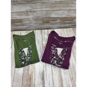 2- Laura Scott Petite Layered Cardigan Set Green‎ Purple Floral Print XLP